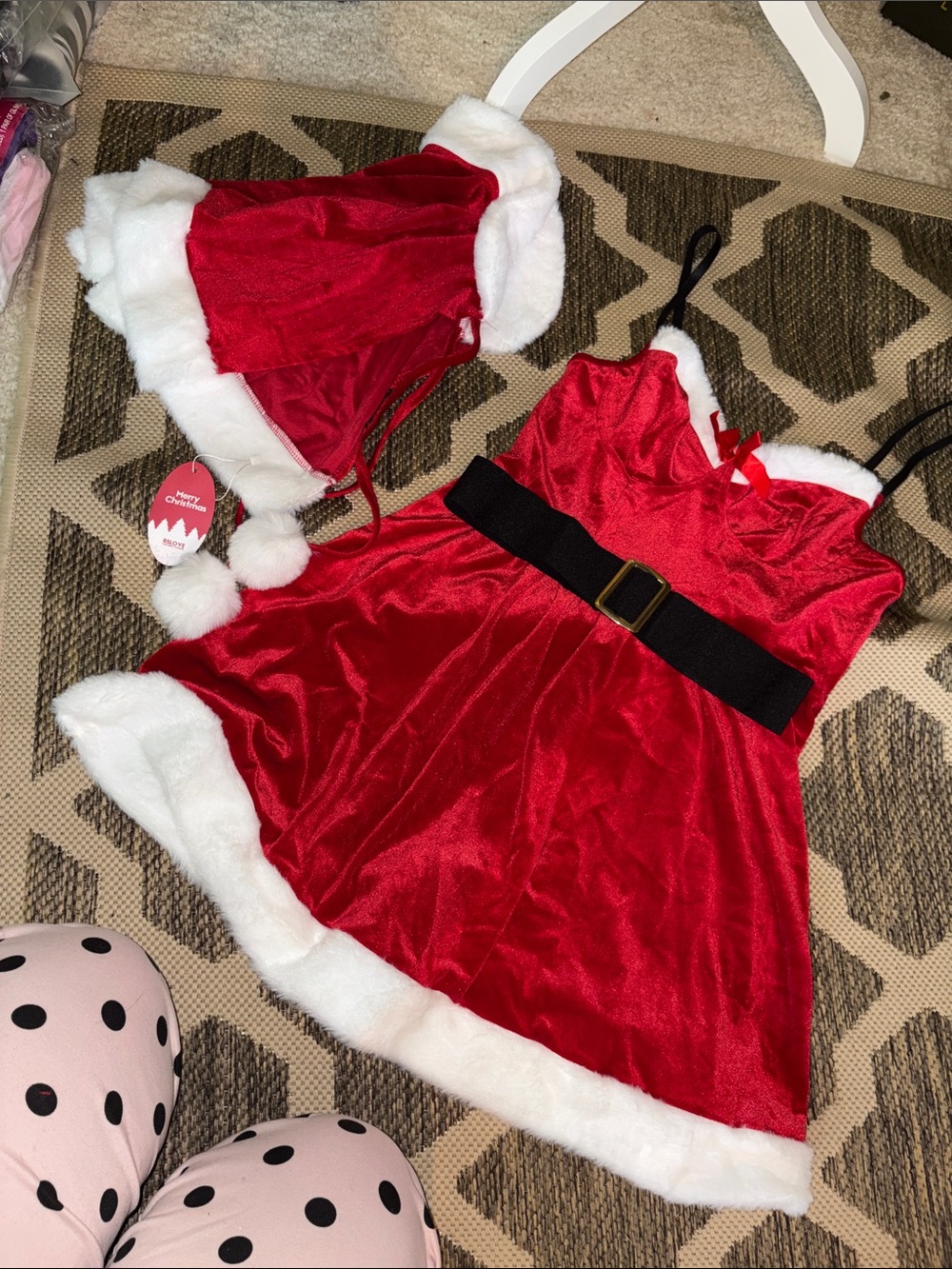 Women's Holiday Velvet Santa Dress with Faux-Fur Trim